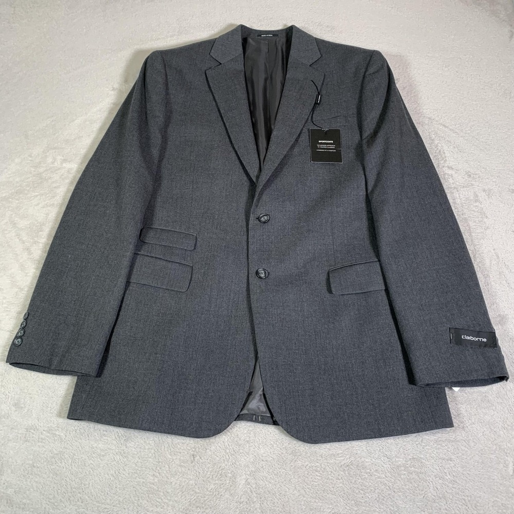 Claiborne Blazer Mens 42L Gray Wool‎ Blend Sport Coat Jacket Two Button NEW